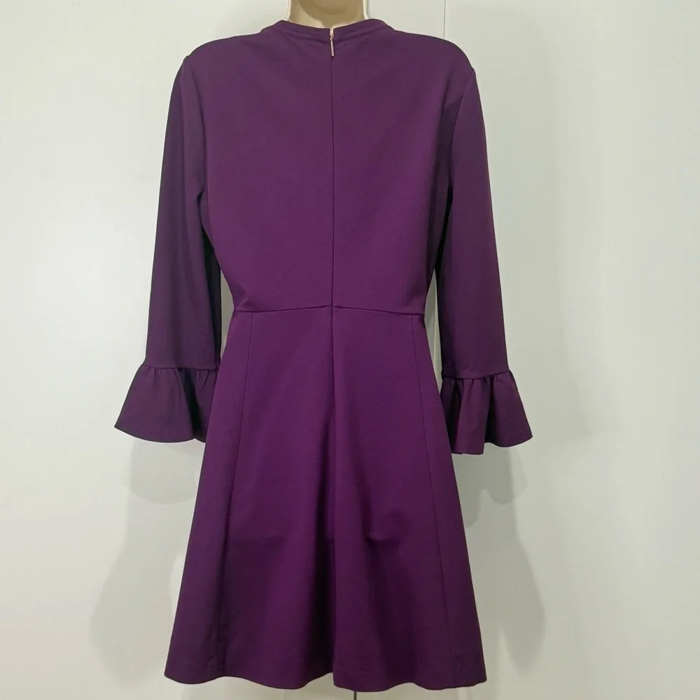 Kate Spade Ruffle Sleeve Ponte Dress Skater Purple Medium Preppy Cocktail Party
